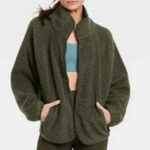 ALL IN MOTION - Hunter Green Sherpa Jacket Zip Up Pockets - Size XXL